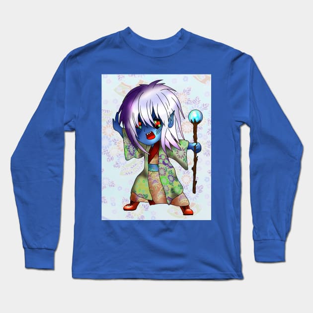 blue dark elf sorcerer for fas of magic and fantasy Long Sleeve T-Shirt by cuisinecat